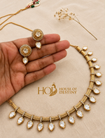 Load image into Gallery viewer, Gold-Tone Kundan Teardrop Necklace Set with Matching Stud Earrings