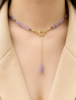 Load image into Gallery viewer, Lavender Gemstone Drop Lariat Necklace