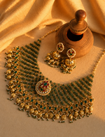 Load image into Gallery viewer, Royal Emerald Beaded Floral Bridal Choker Necklace Set with Jhumka Earrings