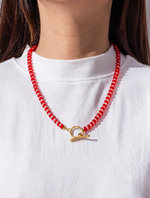 Load image into Gallery viewer, Minimalist Red Seed Bead Toggle Necklace