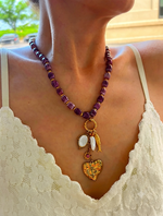 Load image into Gallery viewer, Bohemian Purple Glass Bead Charm Pendant Necklace