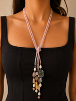 Load image into Gallery viewer, Pink Crystal Beaded Long Tassel Necklace for Women | Adjustable Boho Statement Fashion Necklace