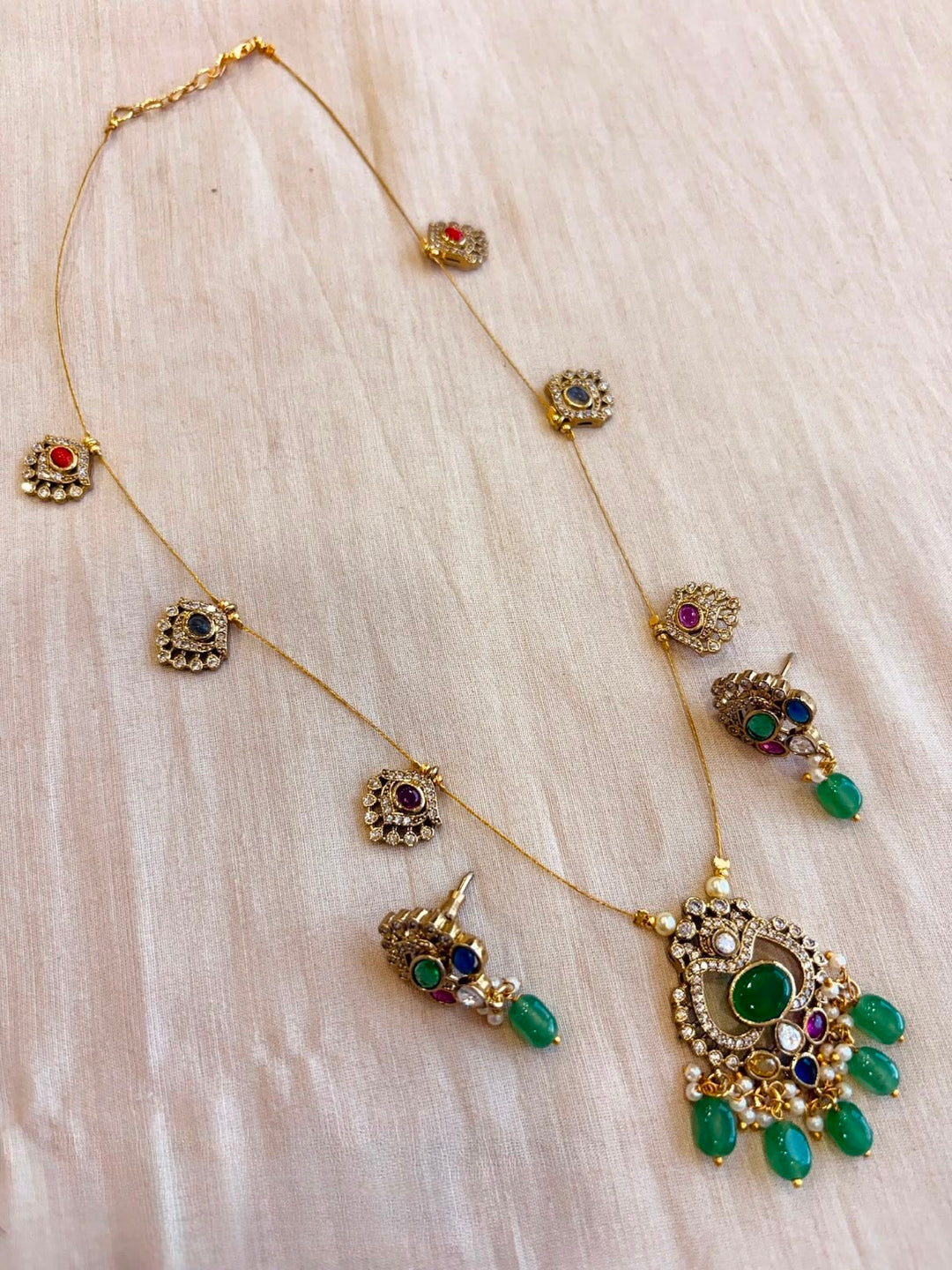 Meher Multicolour Stone Pendant Necklace Set