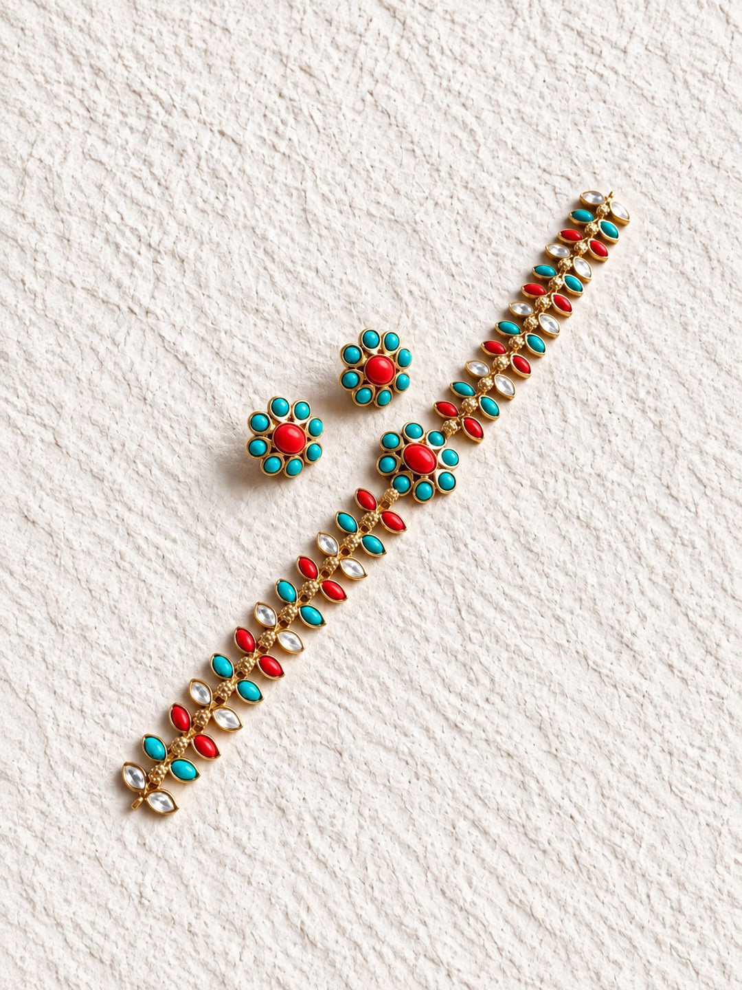 Elegant Stonework Band & Stud Set