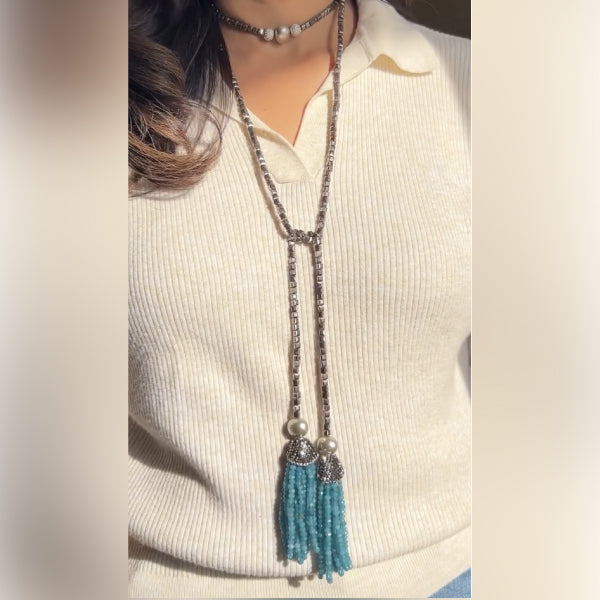 Azure Tassel Lariat Necklace