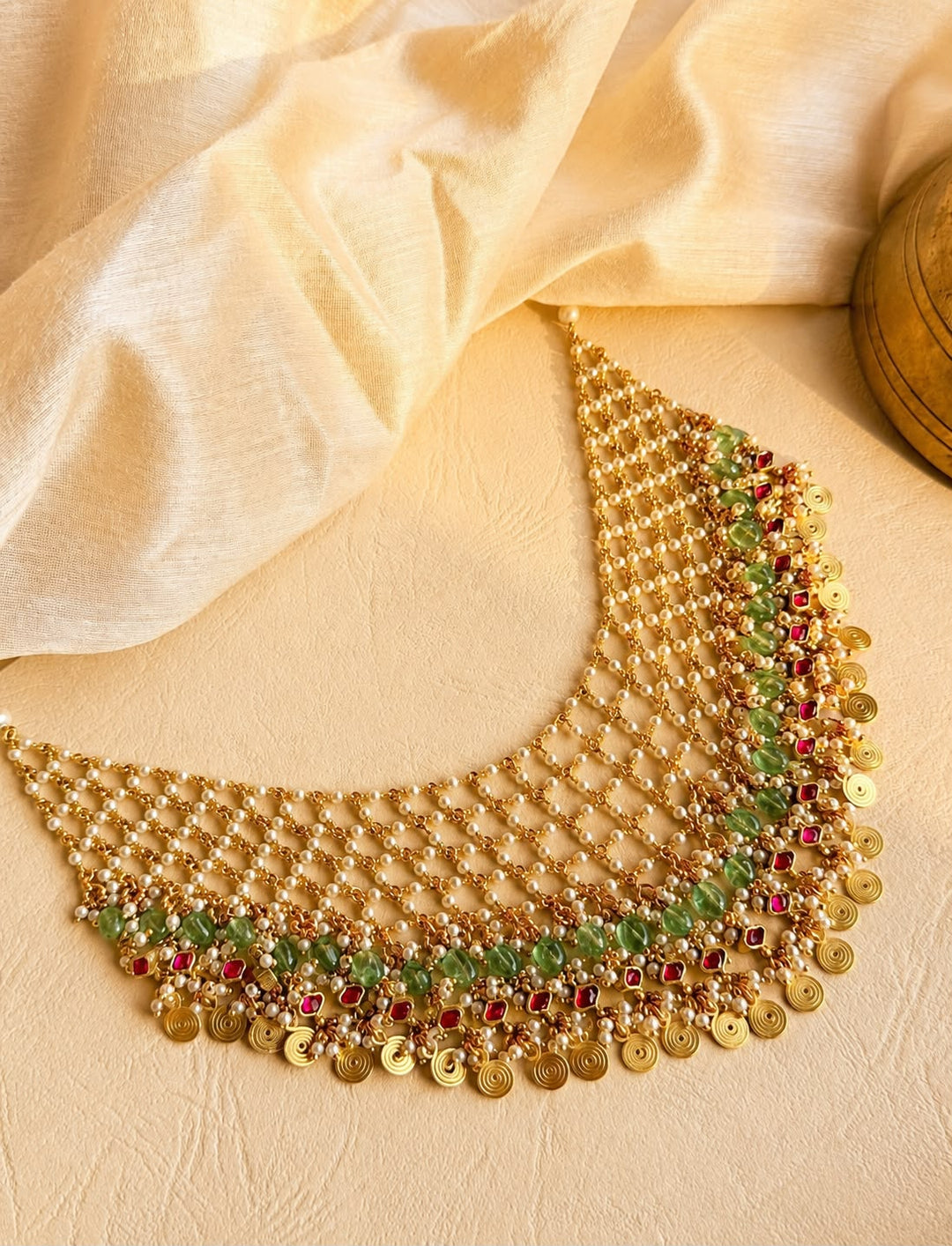 Green Pearl-Style Medallion Choker Set