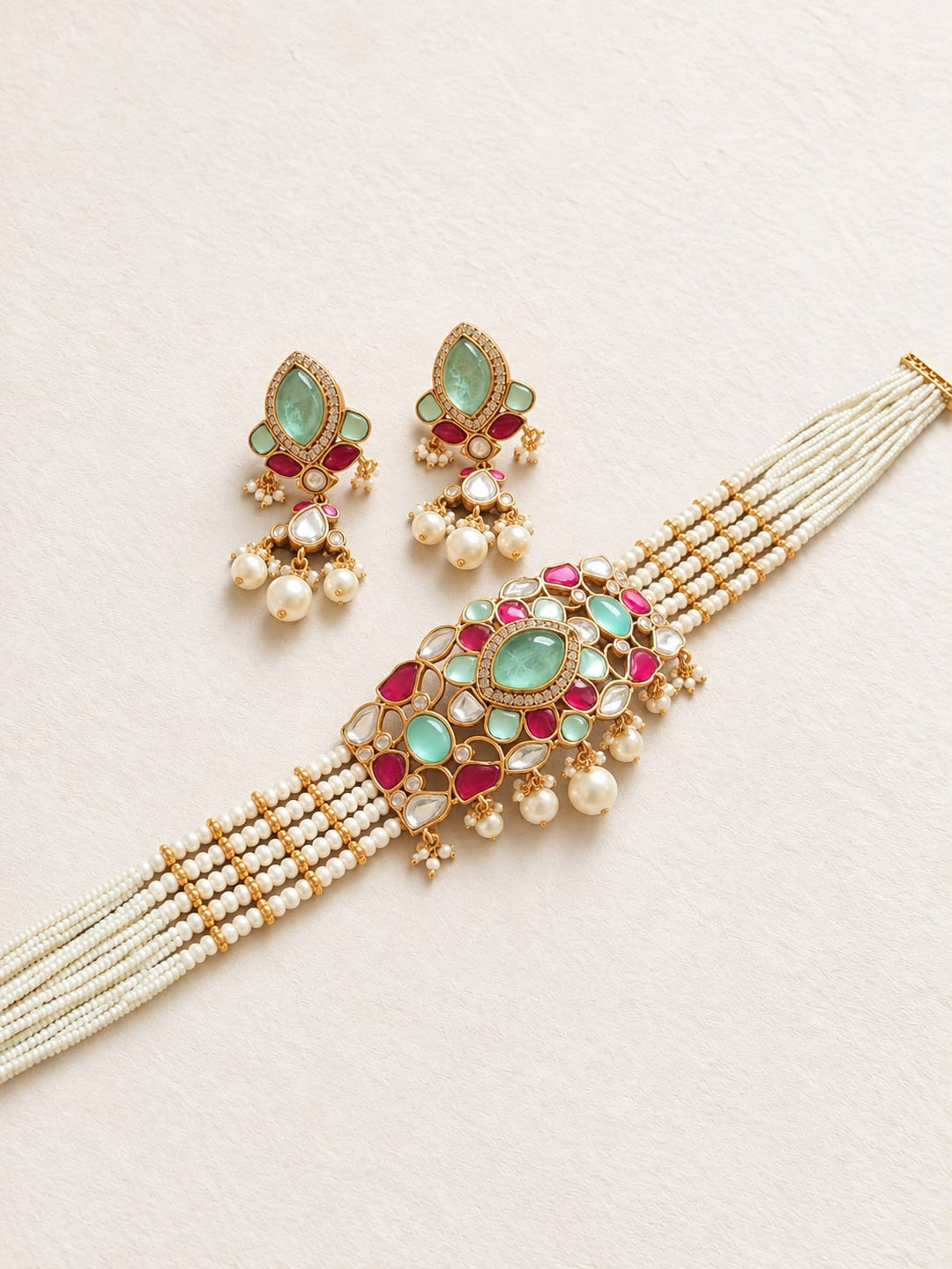Multi-Strand Pearl Statement Choker Set