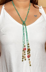 Load image into Gallery viewer, Yara Green Beaded Tassel Necklace
