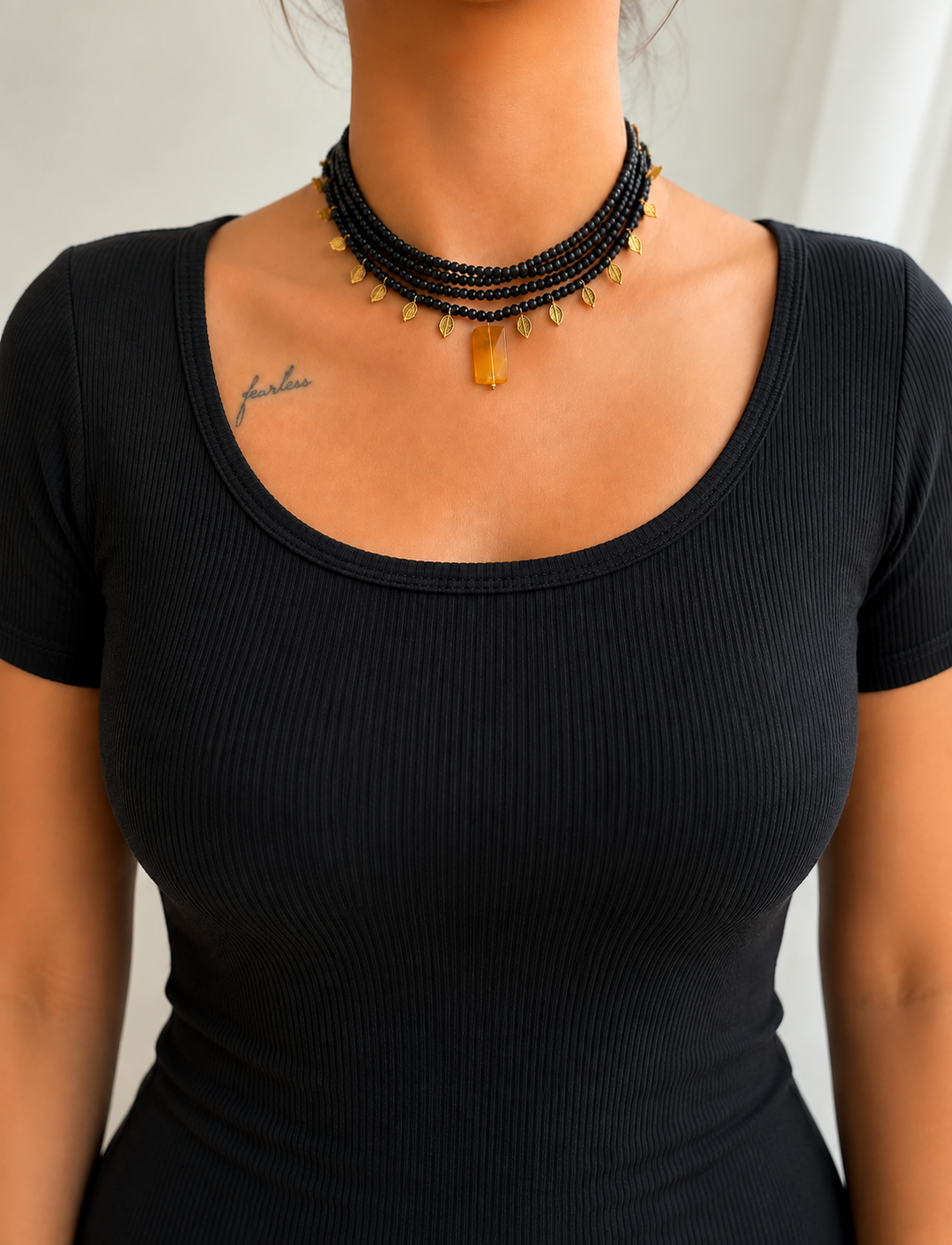 Noir Amber Beaded Choker- Citrine stone