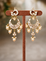 Load image into Gallery viewer, Gold Plated Kundan Pearl Chandbali Earrings for Women | Traditional Ethnic Statement Earrings
