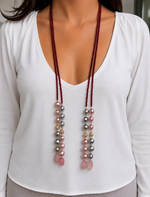 Load image into Gallery viewer, Dual Tone Pearl Beaded Long Necklace for Women | Multilayer Fashion Statement Necklace
