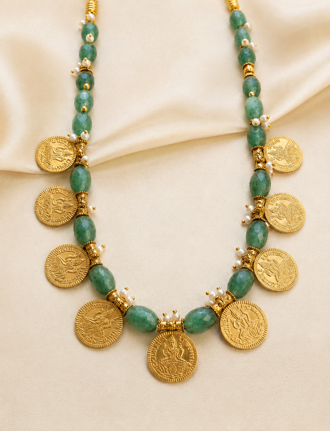 Royal Green Aventurine Coin Statement Necklace