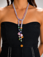 Load image into Gallery viewer, Pastel Beaded Lariat Necklace with Multi Gemstone Charms
