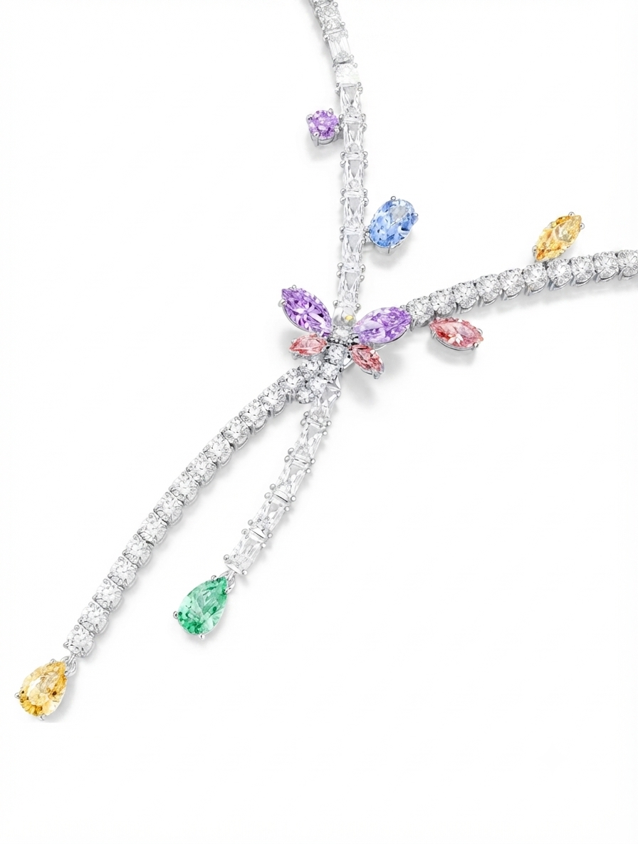 Luxury Multicolor Floral Crystal Y Necklace