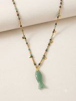 Load image into Gallery viewer, Bohemian Green Jade Fish Pendant Beaded Necklace
