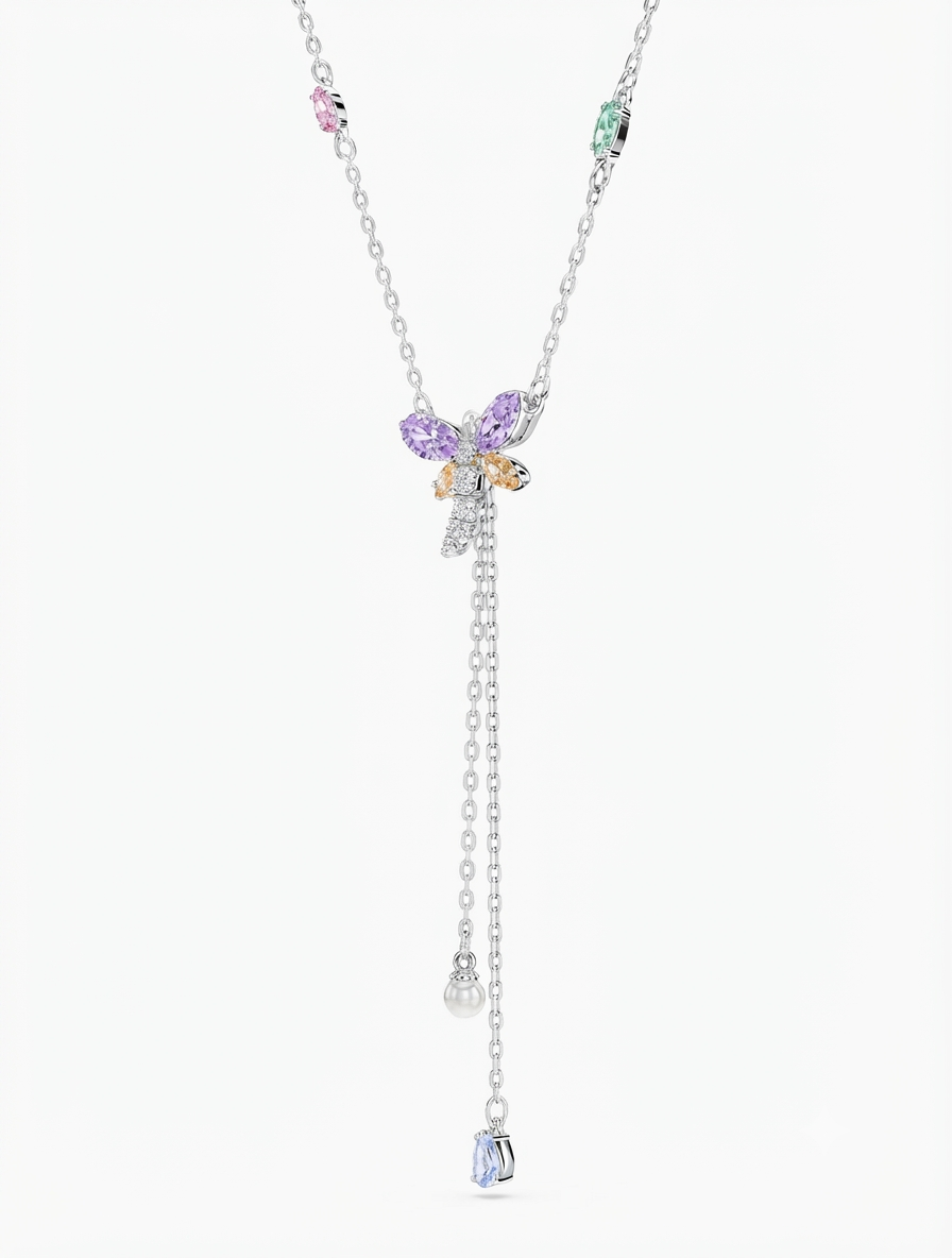 Luxury Multicolor Floral Crystal Y Necklace