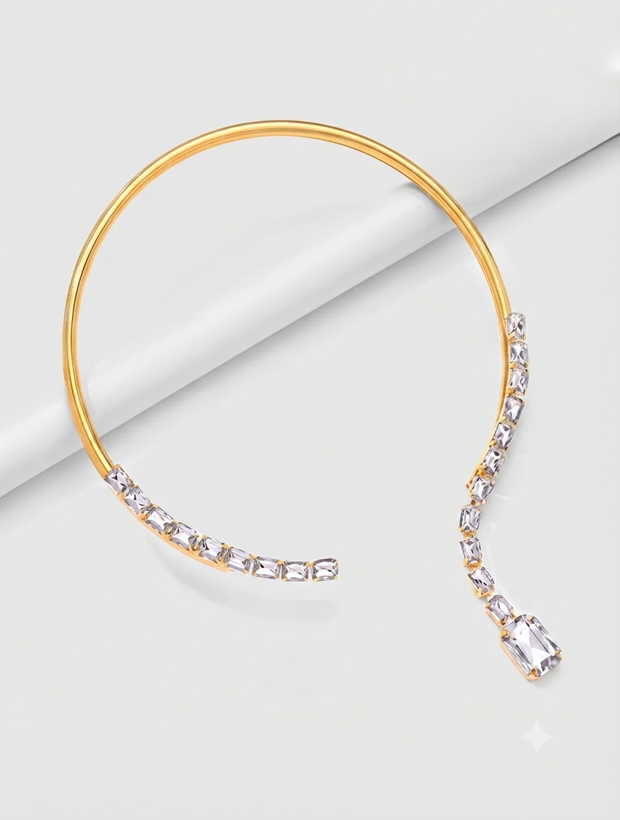 Luxury gold crystal y drop choker necklace