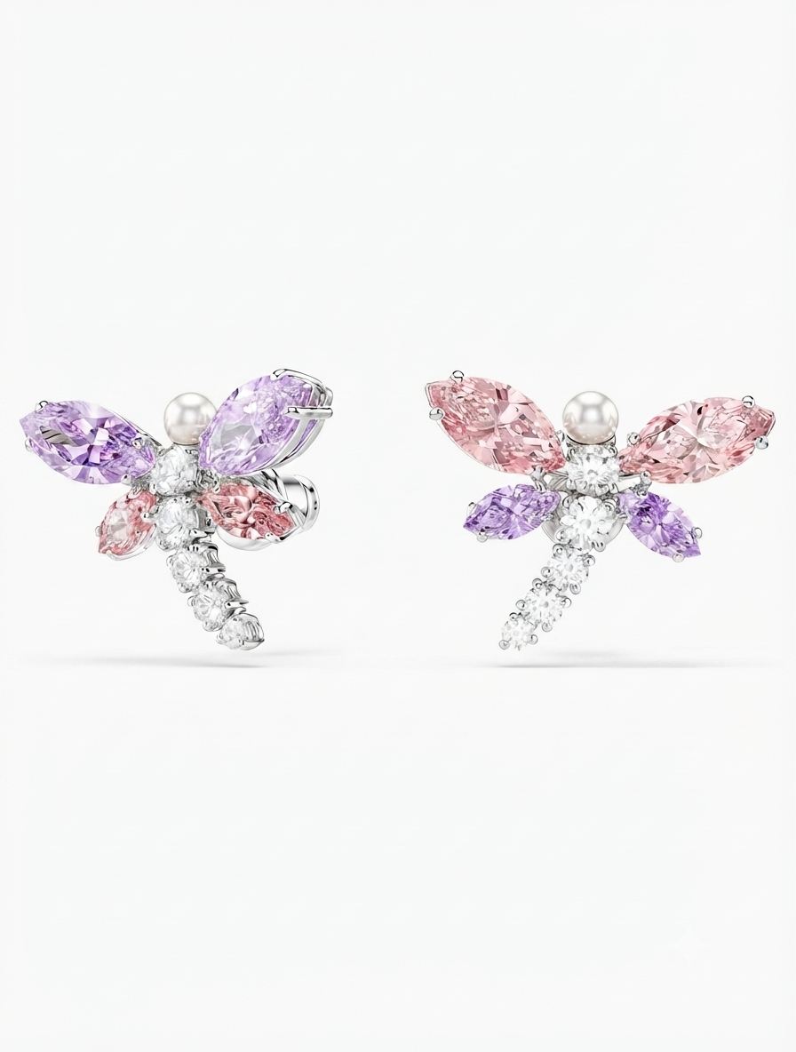 Luxury crystal dragonfly stud earrings