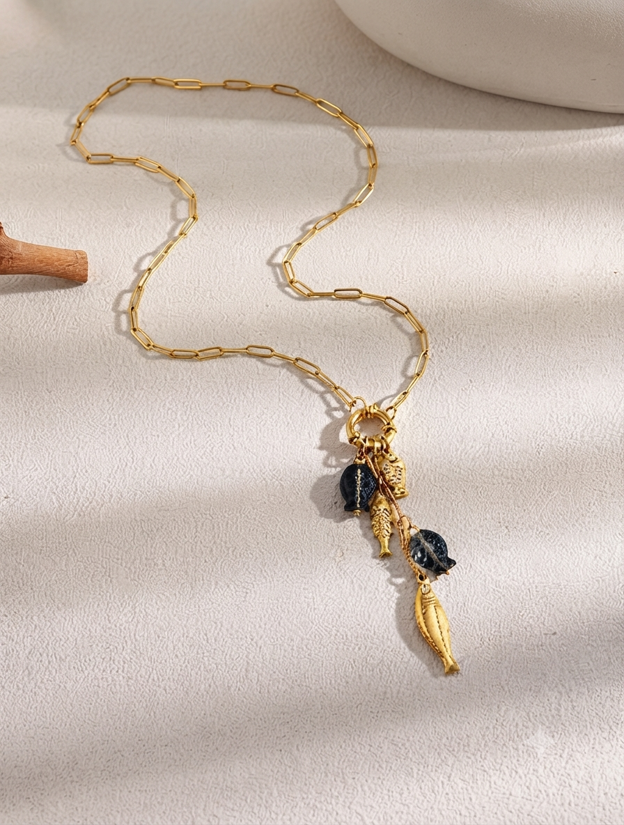 Marine Charm Gold Link Pendant Necklace