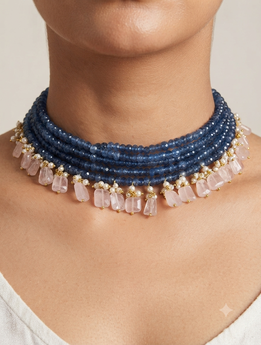 Sapphire Bloom Multi-Layer Choker