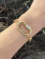 Load image into Gallery viewer, Luxury Gold-Tone Lock Link Bracelet with Crystal Accents
