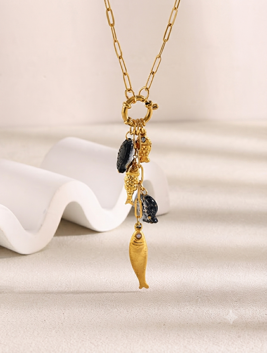 Marine Charm Gold Link Pendant Necklace