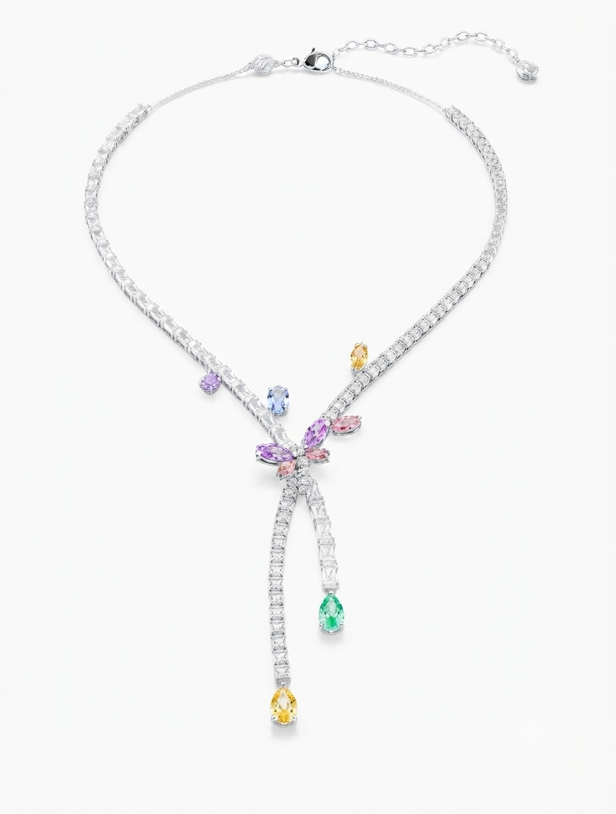 Luxury multicolor floral crystal y necklace