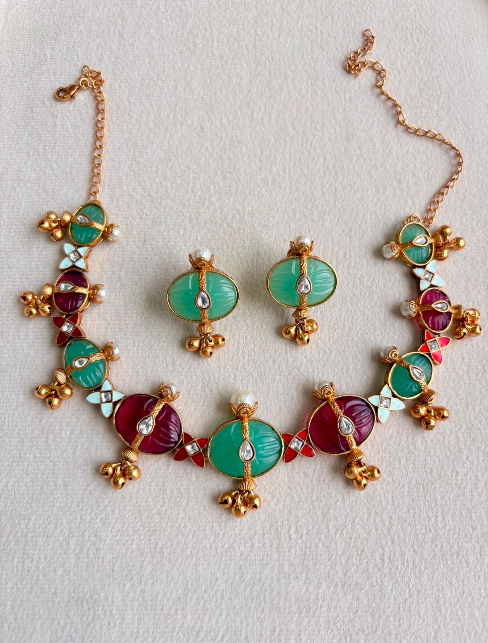 Handcrafted Multicolor Kundan Necklace Set with Matching Stud Earrings