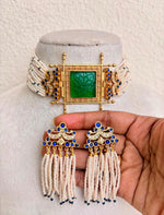 Load image into Gallery viewer, Royal Pearl Kundan Choker Necklace Set with Tassel Earrings
