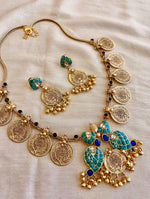 Load image into Gallery viewer, Royal Peacock Coin Kundan Necklace Set with Matching Earrings
