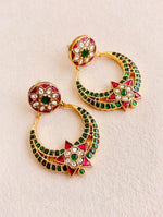 Load image into Gallery viewer, Traditional Floral Kundan Hoop Earrings for Women
