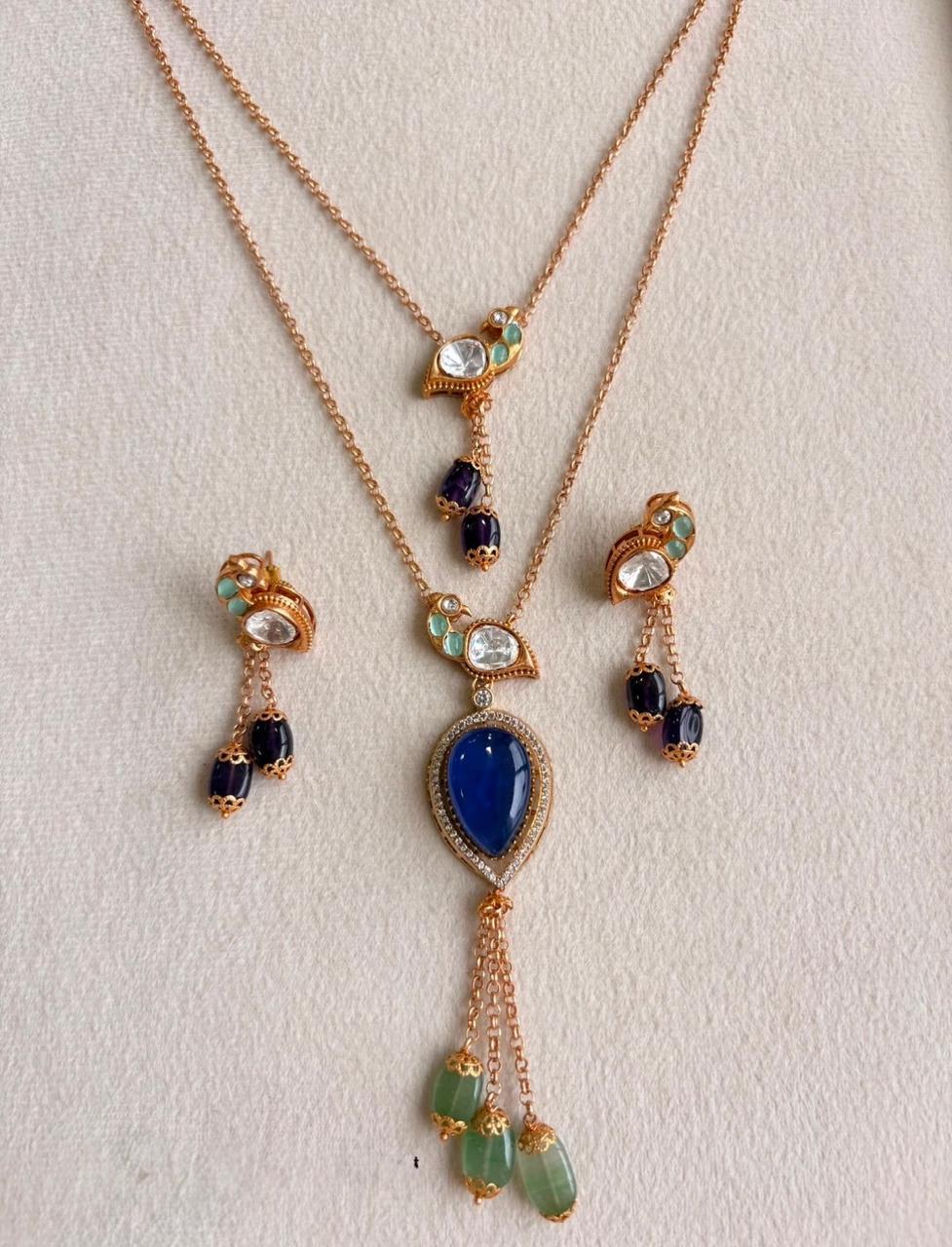 Ruby royale dual layer pendant necklace set