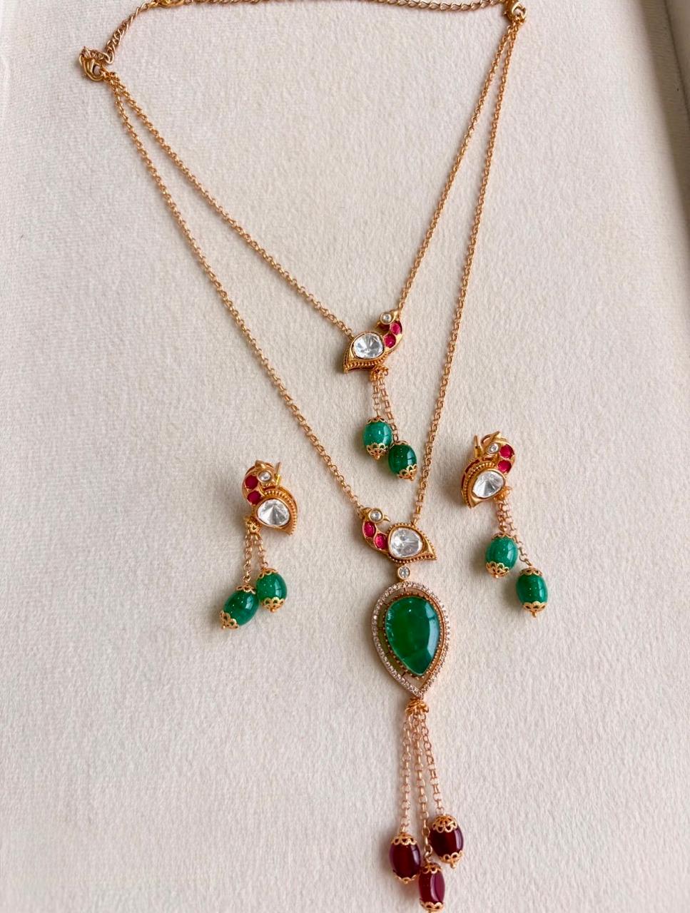 Ruby Royale Dual-Layer Pendant Necklace Set