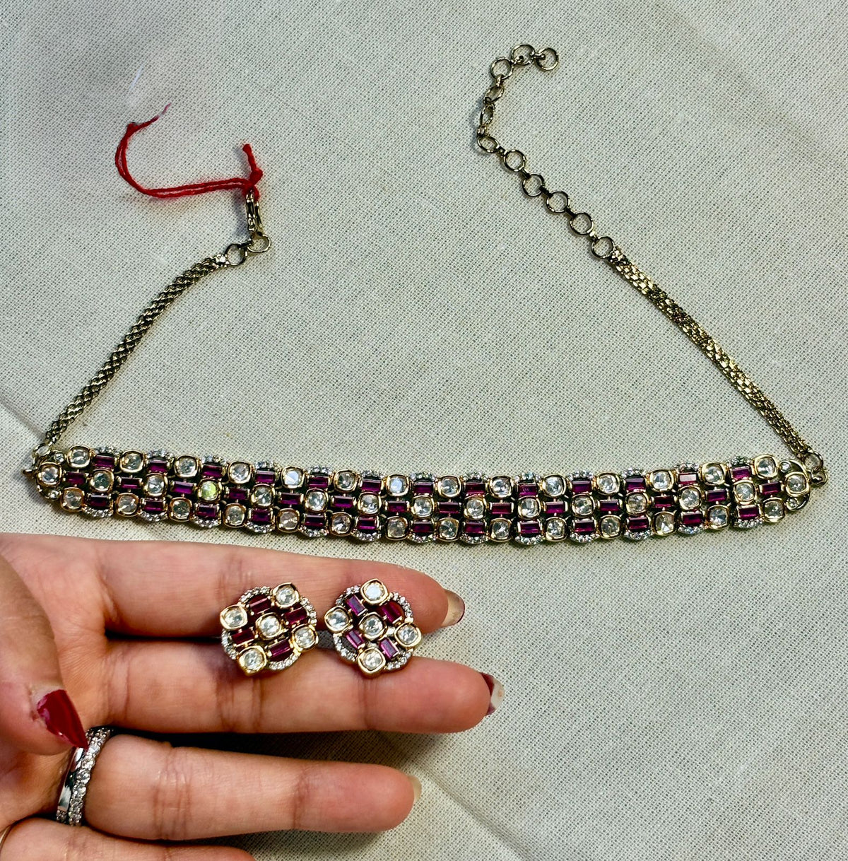 Noor ruby tone & clear stone choker