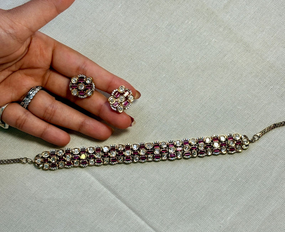 Noor Ruby-Tone & Clear Stone Choker