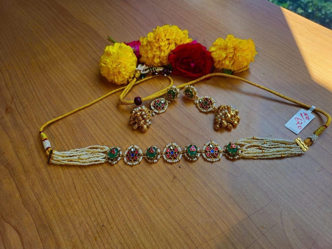 Pearl-Strand Kundan Necklace Set