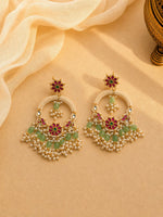 Load image into Gallery viewer, Green Bead &amp; Pearl-Style Floral Statement Earrings
