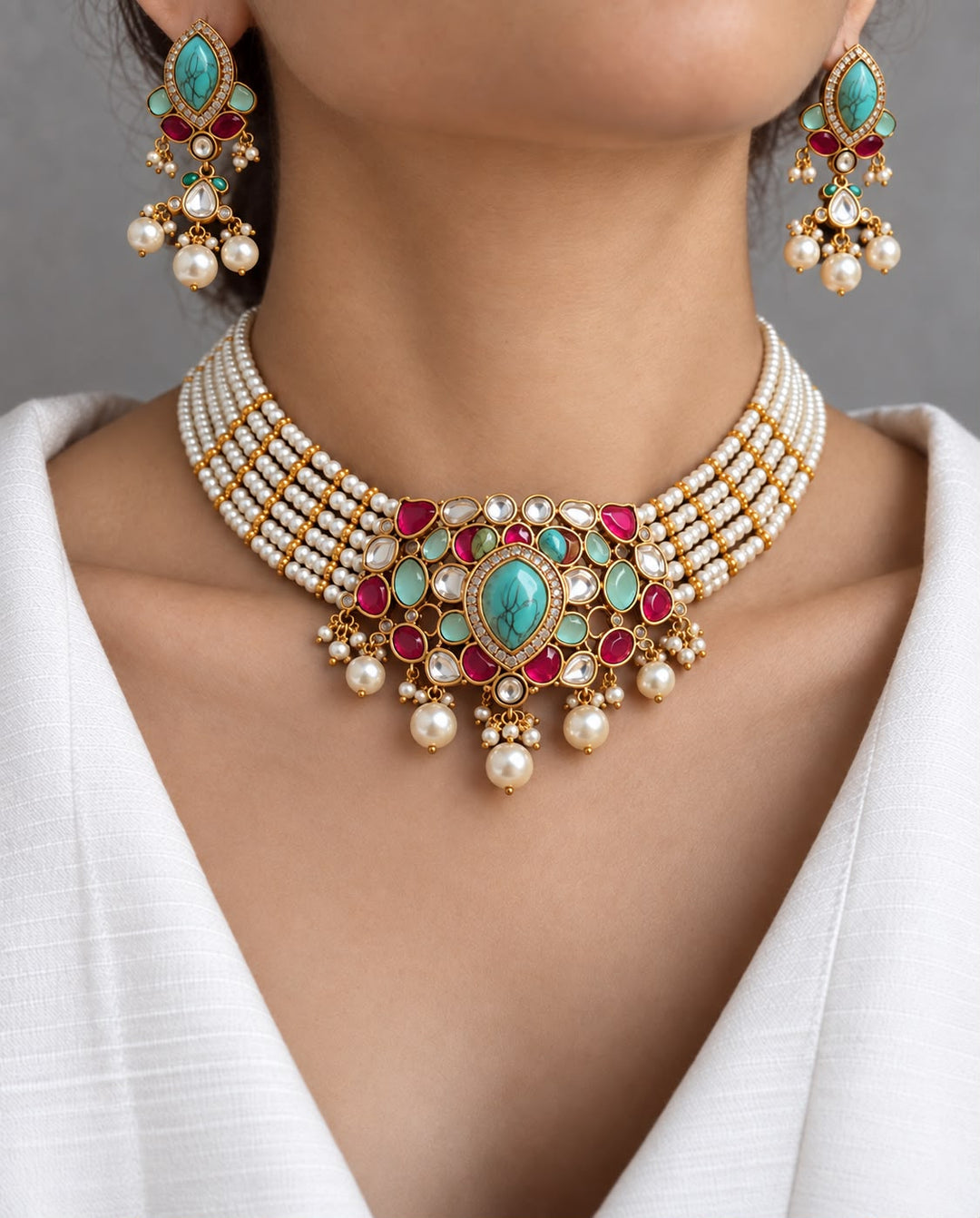 Multi-Strand Pearl Statement Choker Set